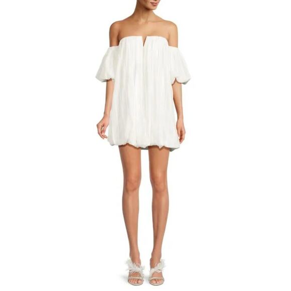 MISA LOS ANGELES Cosima Off Shoulder Mini Dress White Silver Cotton Small NEW - Picture 14 of 15